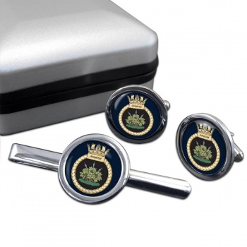 HMS Ambush (Royal Navy) Round Cufflink and Tie Clip Set