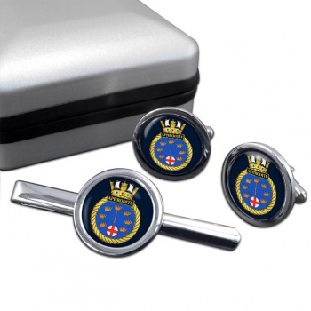 HMS Aphrodite (Royal Navy) Round Cufflink and Tie Clip Set