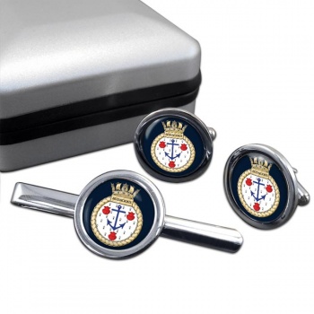 HMS Audacious (Royal Navy) Round Cufflink and Tie Clip Set