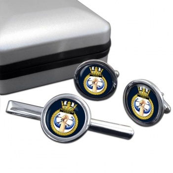 HMS Bamborough Castle (Royal Navy) Round Cufflink and Tie Clip Set