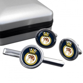 HMS Beaver (Royal Navy) Round Cufflink and Tie Clip Set