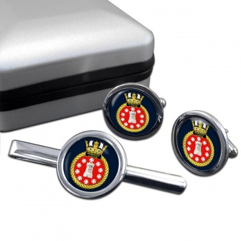 HMS Berkeley Castle (Royal Navy) Round Cufflink and Tie Clip Set