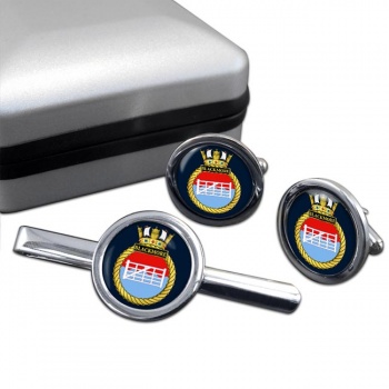 HMS Blackmore (Royal Navy) Round Cufflink and Tie Clip Set
