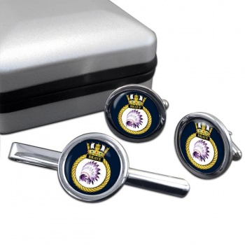 HMS Brave (Royal Navy) Round Cufflink and Tie Clip Set