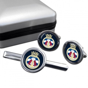 HMS Brecon (Royal Navy) Round Cufflink and Tie Clip Set