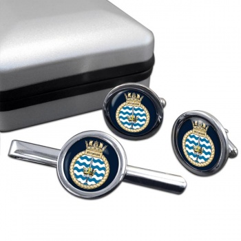 HMS Bulwark (Royal Navy) Round Cufflink and Tie Clip Set