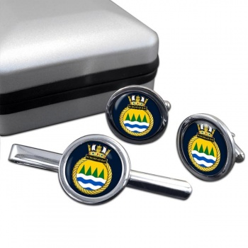 HMS Burghead Bay (Royal Navy) Round Cufflink and Tie Clip Set