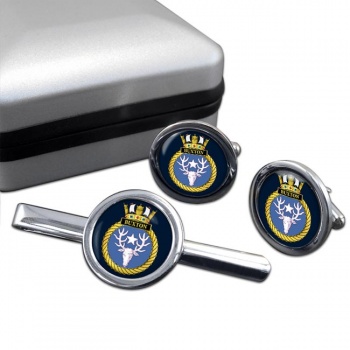 HMS Buxton (Royal Navy) Round Cufflink and Tie Clip Set