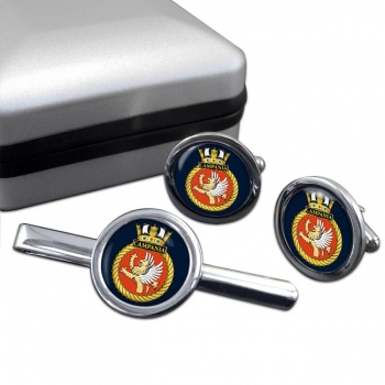 HMS Campania (Royal Navy) Round Cufflink and Tie Clip Set