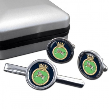HMS Charger (Royal Navy) Round Cufflink and Tie Clip Set