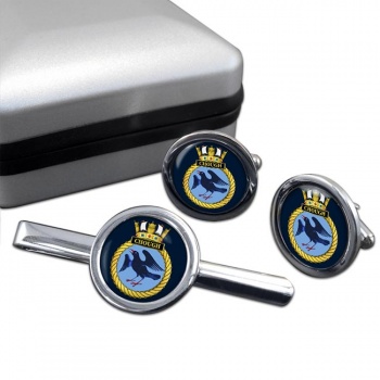 HMS Chough (Royal Navy) Round Cufflink and Tie Clip Set