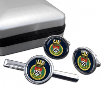 HMS Collingwood (Ship) (Royal Navy) Round Cufflink and Tie Clip Set