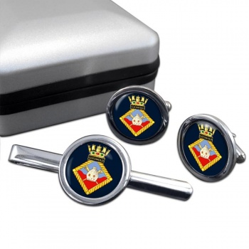 HMS Cotswold (Royal Navy) Round Cufflink and Tie Clip Set