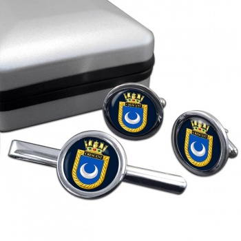 HMS Crescent (Royal Navy) Round Cufflink and Tie Clip Set