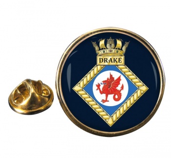 HMS Drake (Royal Navy) Round Pin Badge