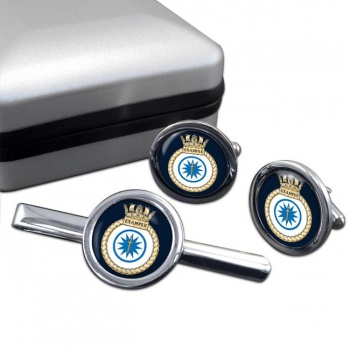 HMS Example (Royal Navy) Round Cufflink and Tie Clip Set