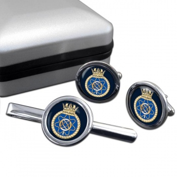 HMS Explorer (Royal Navy) Round Cufflink and Tie Clip Set