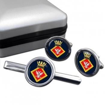 HMS Falmouth (Royal Navy) Round Cufflink and Tie Clip Set