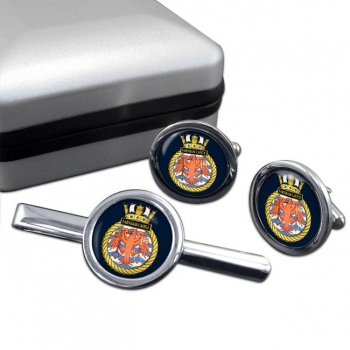 HMS Farnham Castle (Royal Navy) Round Cufflink and Tie Clip Set