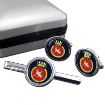 HMS Fierce (Royal Navy) Round Cufflink and Tie Clip Set