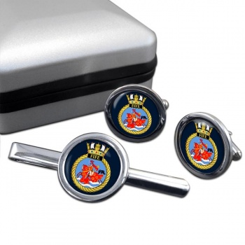 HMS Fife (Royal Navy) Round Cufflink and Tie Clip Set