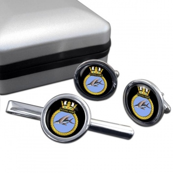 HMS Flying Fish (Royal Navy) Round Cufflink and Tie Clip Set