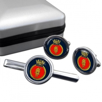 HMS Intrepid (Royal Navy) Round Cufflink and Tie Clip Set