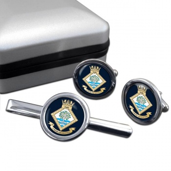 Institute of Naval Medicine (Royal Navy) Round Cufflink and Tie Clip Set