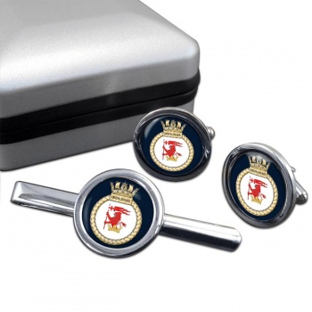 HMS Iron Duke (Royal Navy) Round Cufflink and Tie Clip Set