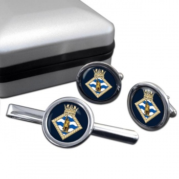 HMS King Alfred (Royal Navy) Round Cufflink and Tie Clip Set