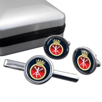 HMS Ledbury (Royal Navy) Round Cufflink and Tie Clip Set