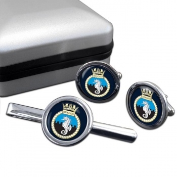 HMS Leeds Castle (Royal Navy) Round Cufflink and Tie Clip Set