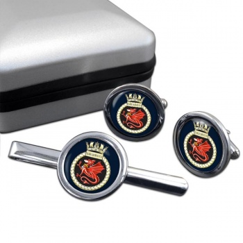 HMS Marlborough (Royal Navy) Round Cufflink and Tie Clip Set