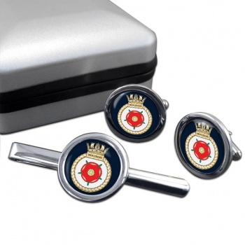 HMS Montrose (Royal Navy) Round Cufflink and Tie Clip Set