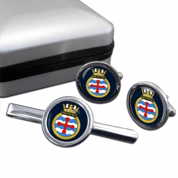 HMS Mounts Bay (Royal Navy) Round Cufflink and Tie Clip Set