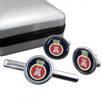 HMS Newcastle (Royal Navy) Round Cufflink and Tie Clip Set