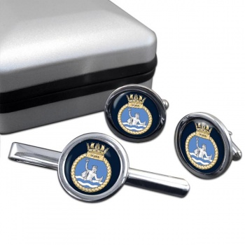 HMS Ocean (Royal Navy) Round Cufflink and Tie Clip Set