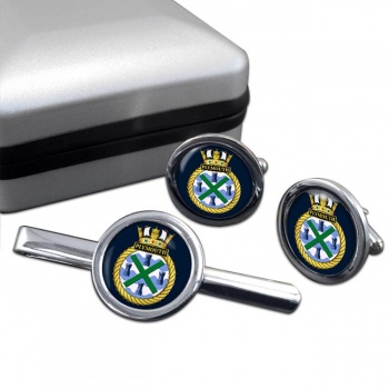 HMS Plymouth (Royal Navy) Round Cufflink and Tie Clip Set