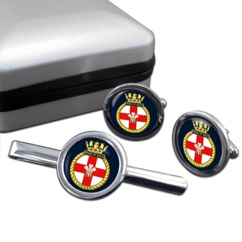 HMS Prince of Wales (Royal Navy) Round Cufflink and Tie Clip Set
