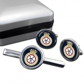 HMS Raider (Royal Navy) Round Cufflink and Tie Clip Set