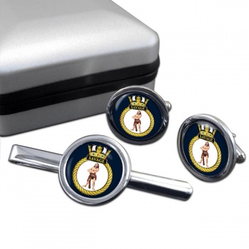 HMS Savage (Royal Navy) Round Cufflink and Tie Clip Set