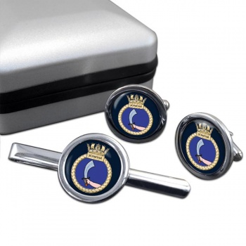 HMS Scimitar (Royal Navy) Round Cufflink and Tie Clip Set