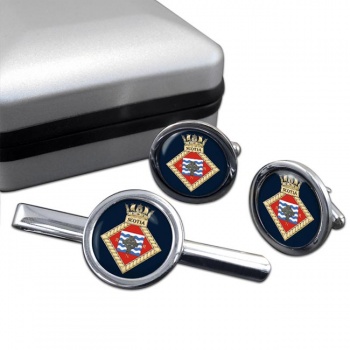 HMS Scotia (Royal Navy) Round Cufflink and Tie Clip Set