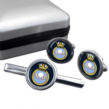 HMS Selene (Royal Navy) Round Cufflink and Tie Clip Set