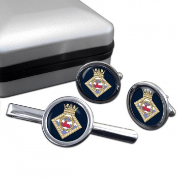 HMS Sherwood (Royal Navy) Round Cufflink and Tie Clip Set