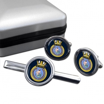 HMS St. Kitts (Royal Navy) Round Cufflink and Tie Clip Set