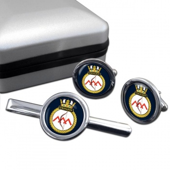 HMS Strongbow (Royal Navy) Round Cufflink and Tie Clip Set