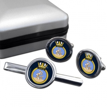 HMS Syrtis (Royal Navy) Round Cufflink and Tie Clip Set