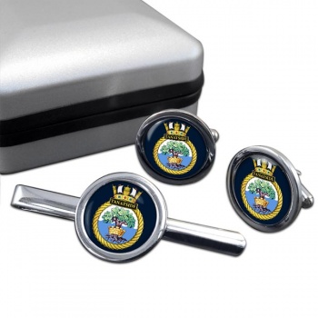 HMS Tantaside (Royal Navy) Round Cufflink and Tie Clip Set