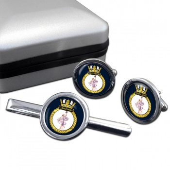 HMS Terpischore (Royal Navy) Round Cufflink and Tie Clip Set